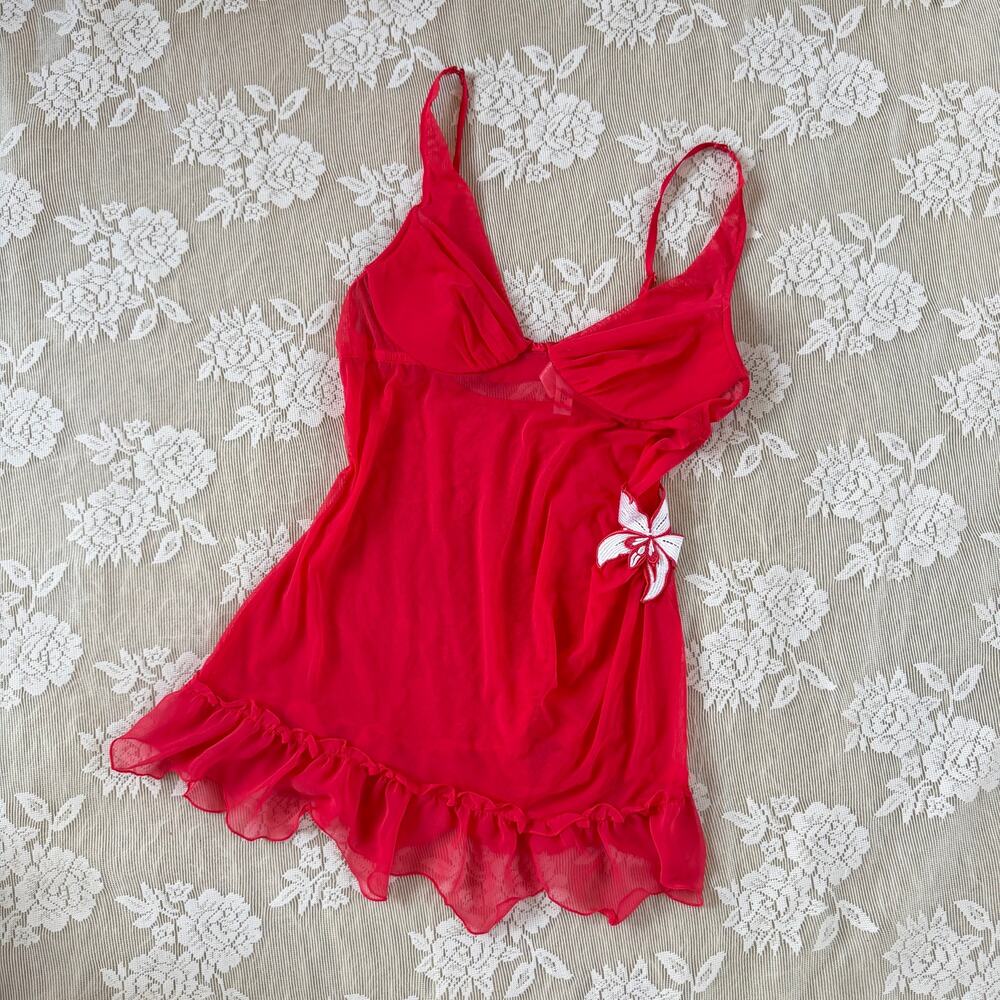 Victoria’s Secret Red Mesh Babydoll Slip 36B
